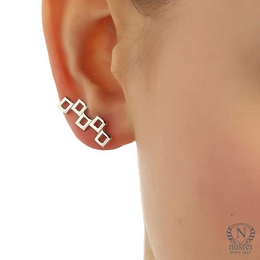 Sterling Silver Tiny Squares Earcuff Earring - Modern Design