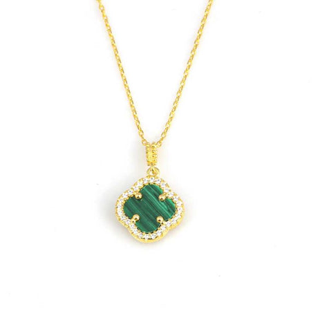 Professional Grade Sterling Silver Malachite Clover Necklace
