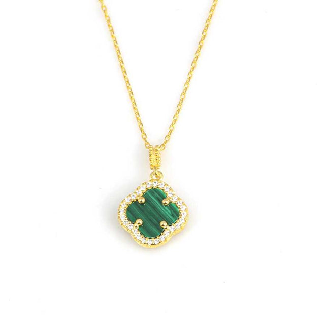 Professional Grade Sterling Silver Malachite Clover Necklace