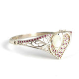 925 Sterling Silver Filigree Heart Bracelet with Red Zircon