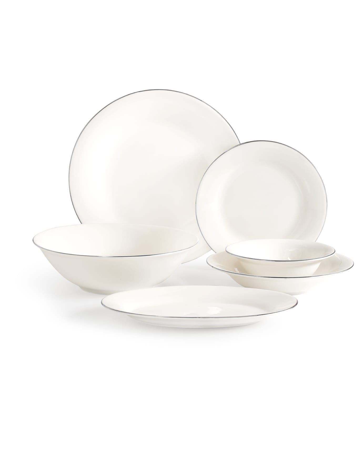 New Bone Porcelain 6-Person Dinner Set - Solara White & Silver