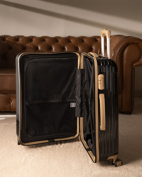 Polycarbonate Suitcase - Modern Black & Beige Medium Travel