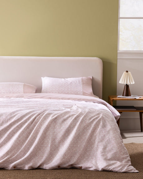 Blush Pink 100% Cotton Double Bedding Set - Crepe Print Duvet Cover & Pillowcases