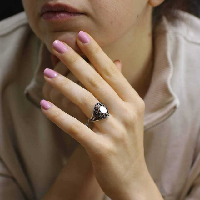 925 Sterling Silver Oval Filigree Ring - Artisanal Handcrafted Design