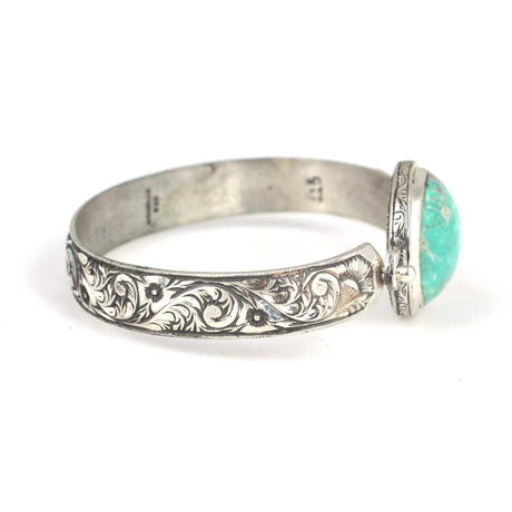 Sterling Silver Hand-Engraved Unisex Bracelet with Turquoise