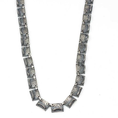925 Sterling Silver Black Rhodium Plated Geometric Link Necklace
