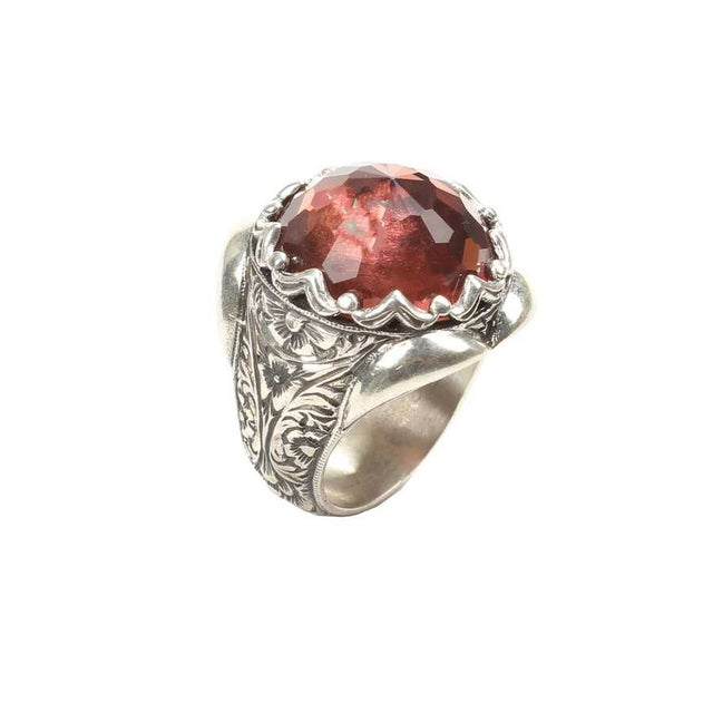 Sterling Silver Zultanite Men's Ring - Faceted & Hand-Engraved