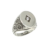 925 Sterling Silver White Zircon Ring - Polished Oval Mirror Design