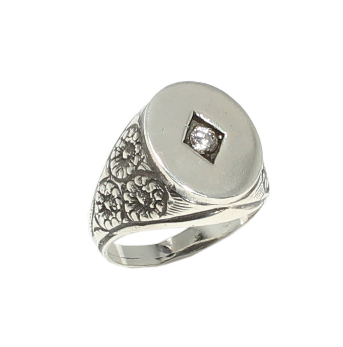 925 Sterling Silver White Zircon Ring - Polished Oval Mirror Design