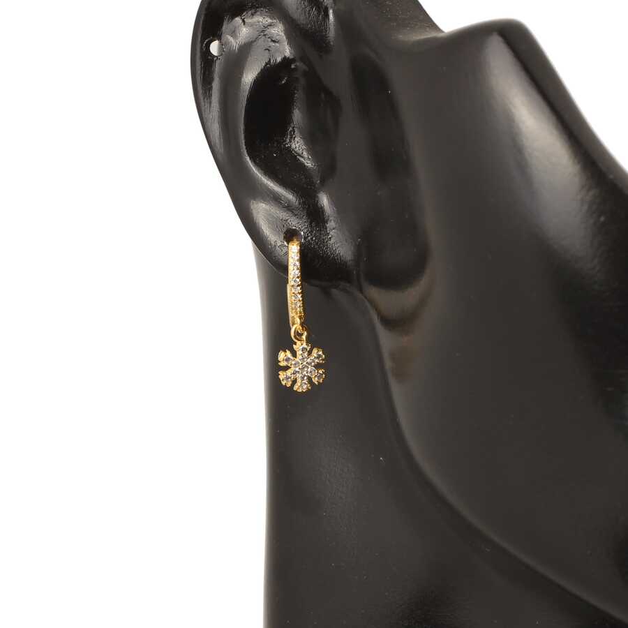 925 Sterling Silver Snowflake Hoop Earrings with Zirconia Stones