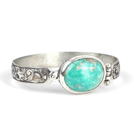 Sterling Silver Hand-Engraved Unisex Bracelet with Turquoise