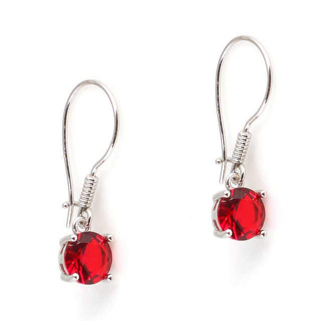 Sterling Silver Round Large Synthetic Ruby Stone Earrings