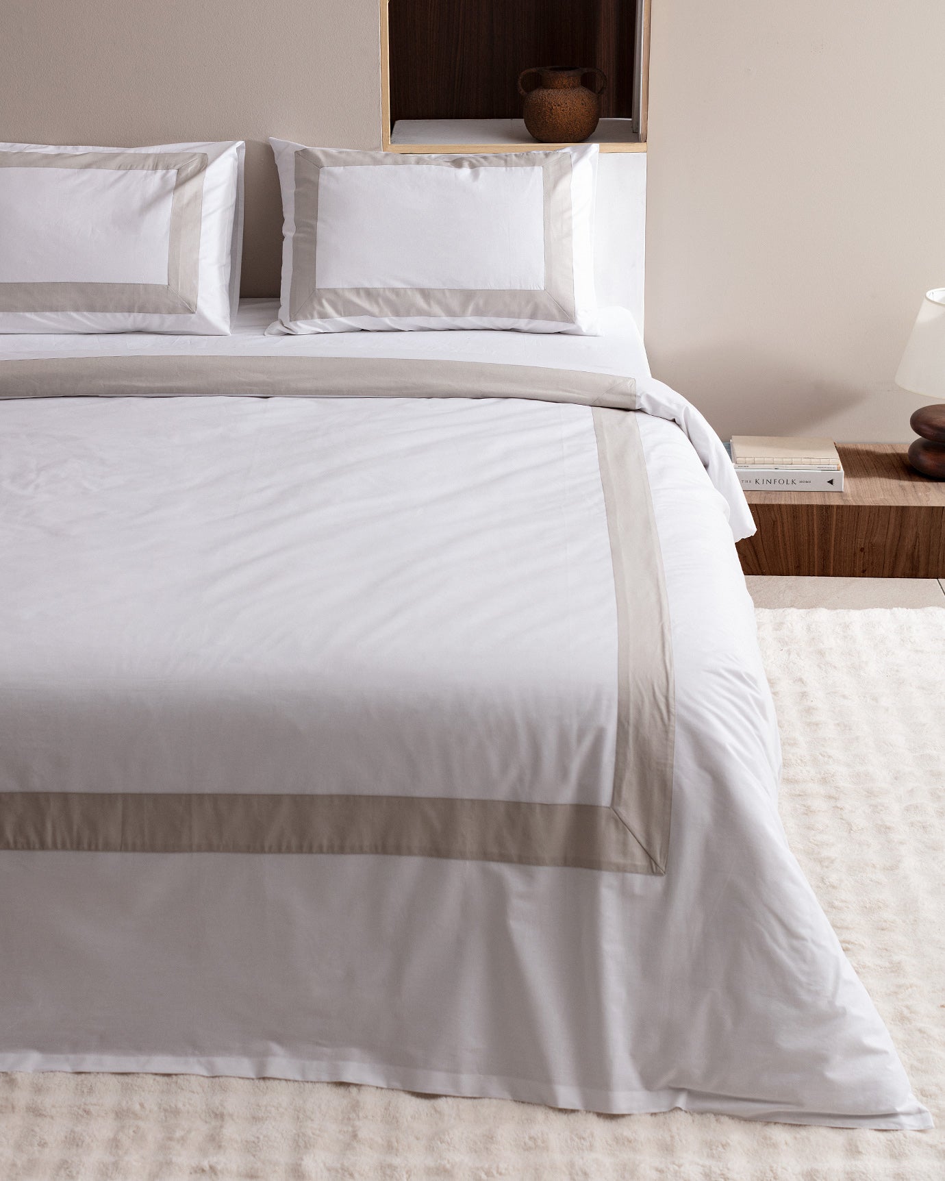100% Cotton Valette Duvet Cover Bedding Set - Full/Queen - White & Stone