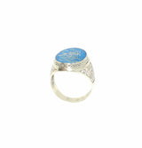Sterling Silver Men's Ring - "My Dear Father" Calligraphy & Blue Enamel