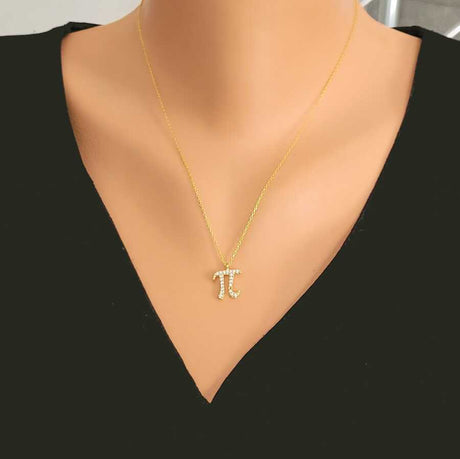 Premium 925 Sterling Silver Yellow Pi Pendant Necklace