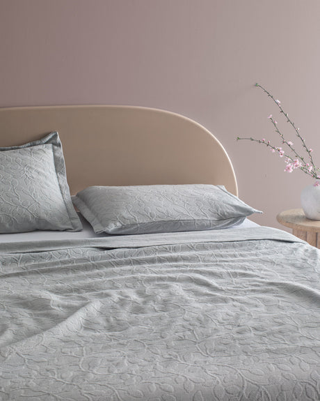 Cotton Bedspread Set - Single Size Bed Cover with Pillowcase, Grey
