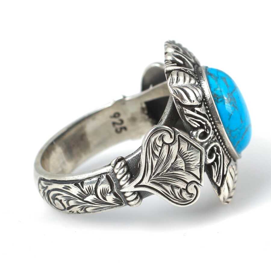 Premium Sterling Silver Turquoise Square Men's Ring