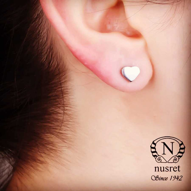 Sterling Silver Tiny Heart Stud Earrings - Minimalist Design