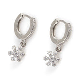 925 Sterling Silver Snowflake Hoop Earrings with Zirconia Stones