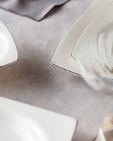 New Bone Porcelain 6-Person Dinner Set - Modern Silver Accents