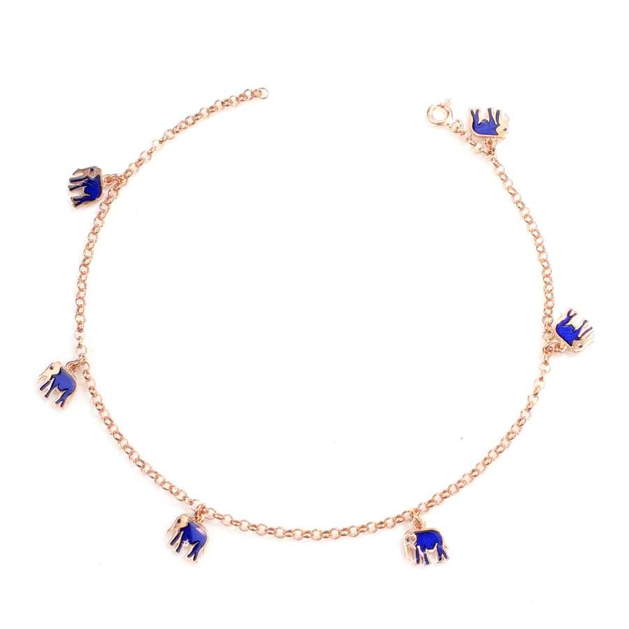 Sterling Silver Enamel Elephant Anklet - Delicate Charm Design