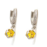925 Sterling Silver Dangling Flower Hoop Earrings with Citrine & Zircon