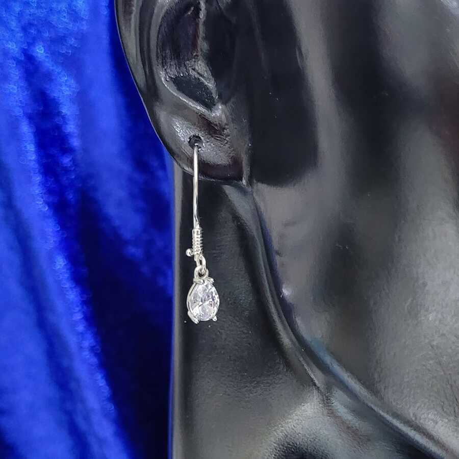 925 Sterling Silver Teardrop Zircon Dangle Earrings - Delicate Sparkle