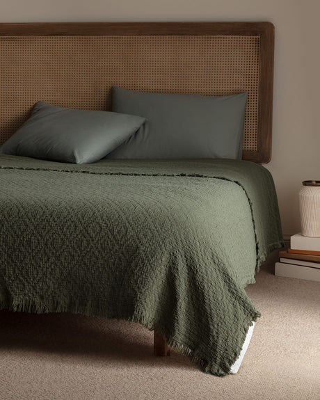 Premium Double Cotton Bedspread Khaki Luxury
