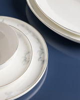 Fine Bone Porcelain 12-Person Dinner Set - White & Light Blue