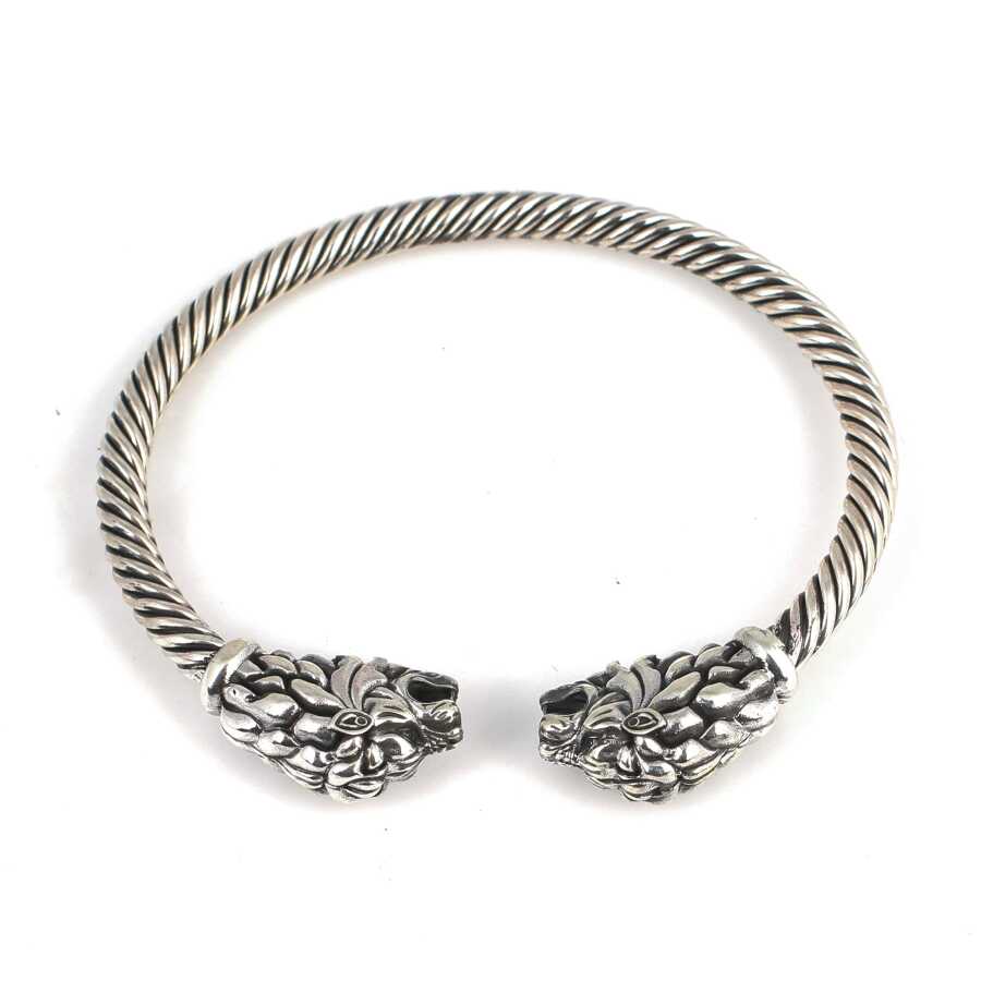 925 Sterling Silver Lion Head Twisted Men's Bracelet