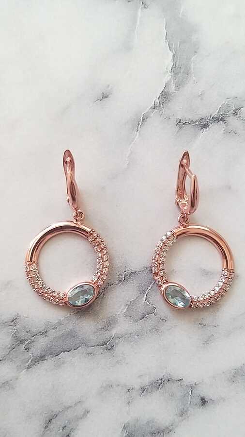 Sterling Silver Aquamarine & Zircon Round Stone Earrings