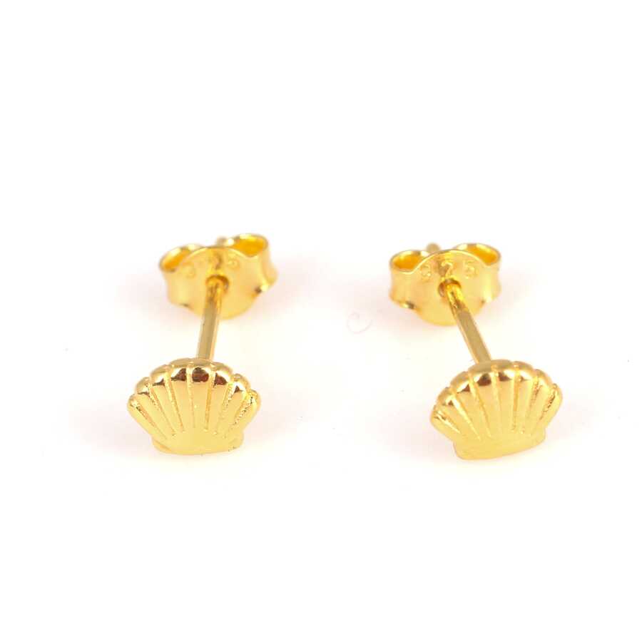 925 Sterling Silver Oyster Stud Earrings - Yellow Gold Plated