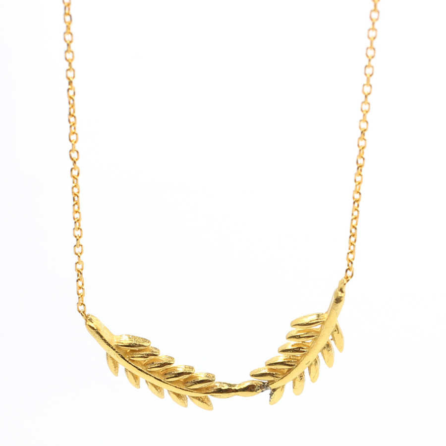 Sterling Silver Double Acacia Leaf Pendant Necklace
