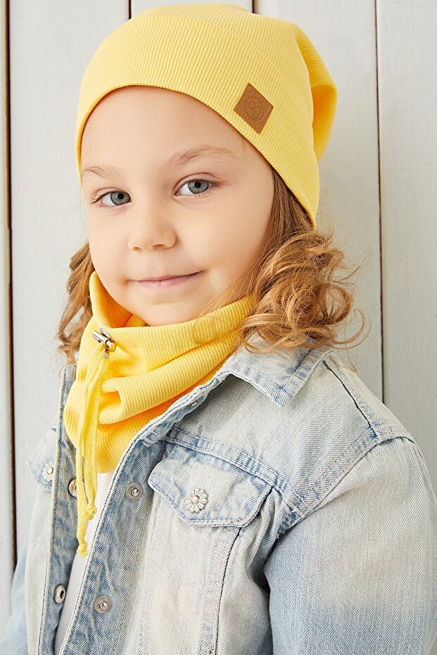 6 Yellow Ribbed Beanie & Neck Warmer Set - 2 - Piece Cotton - TryAladdin