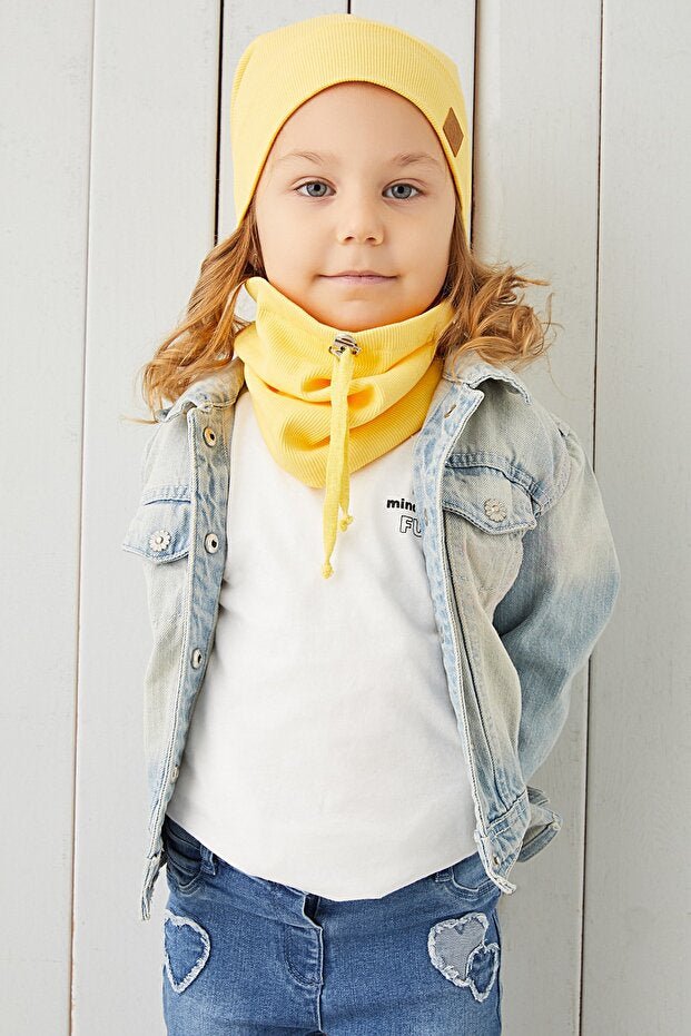6 Yellow Ribbed Beanie & Neck Warmer Set - 2 - Piece Cotton - TryAladdin