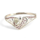 925 Sterling Silver Filigree Heart Bracelet with Red Zircon