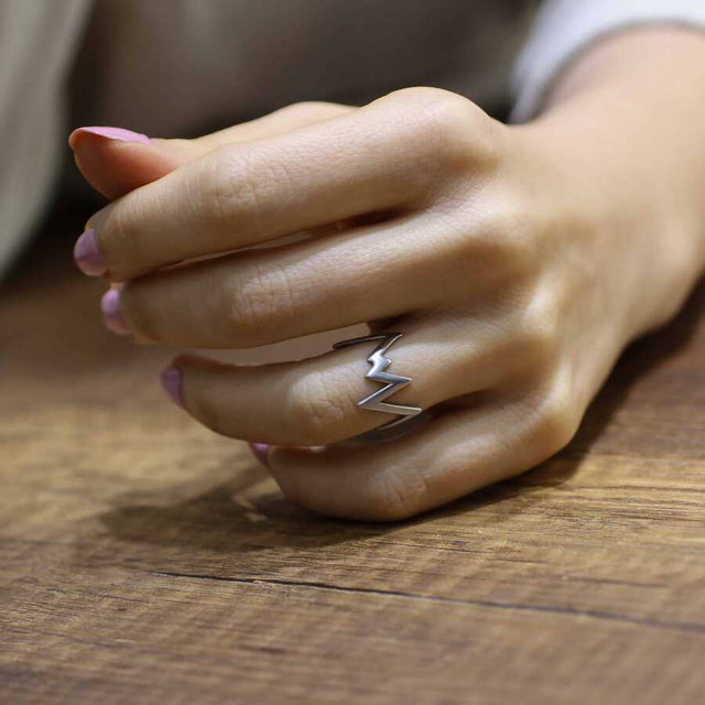 Premium Sterling Silver Thick Zigzag Ring, White