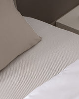 Verne King Size 100% Cotton Sateen Printed Piped Duvet Cover Set - Beige/White