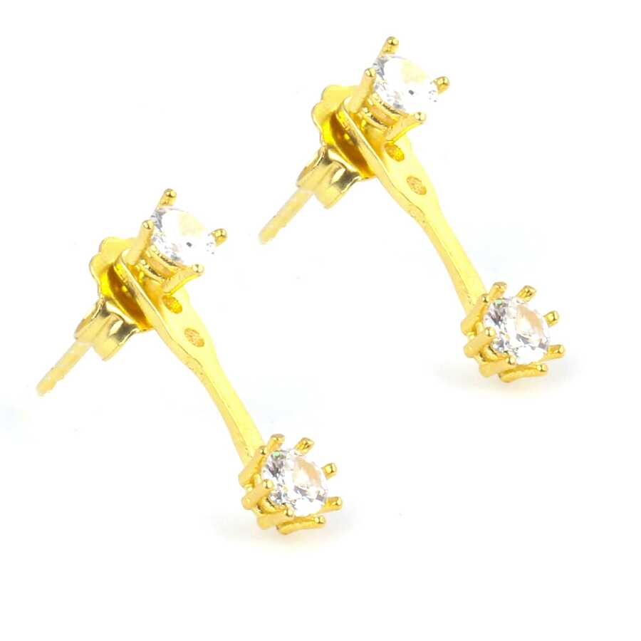Sterling Silver Zircon Double Stone Stud Earrings