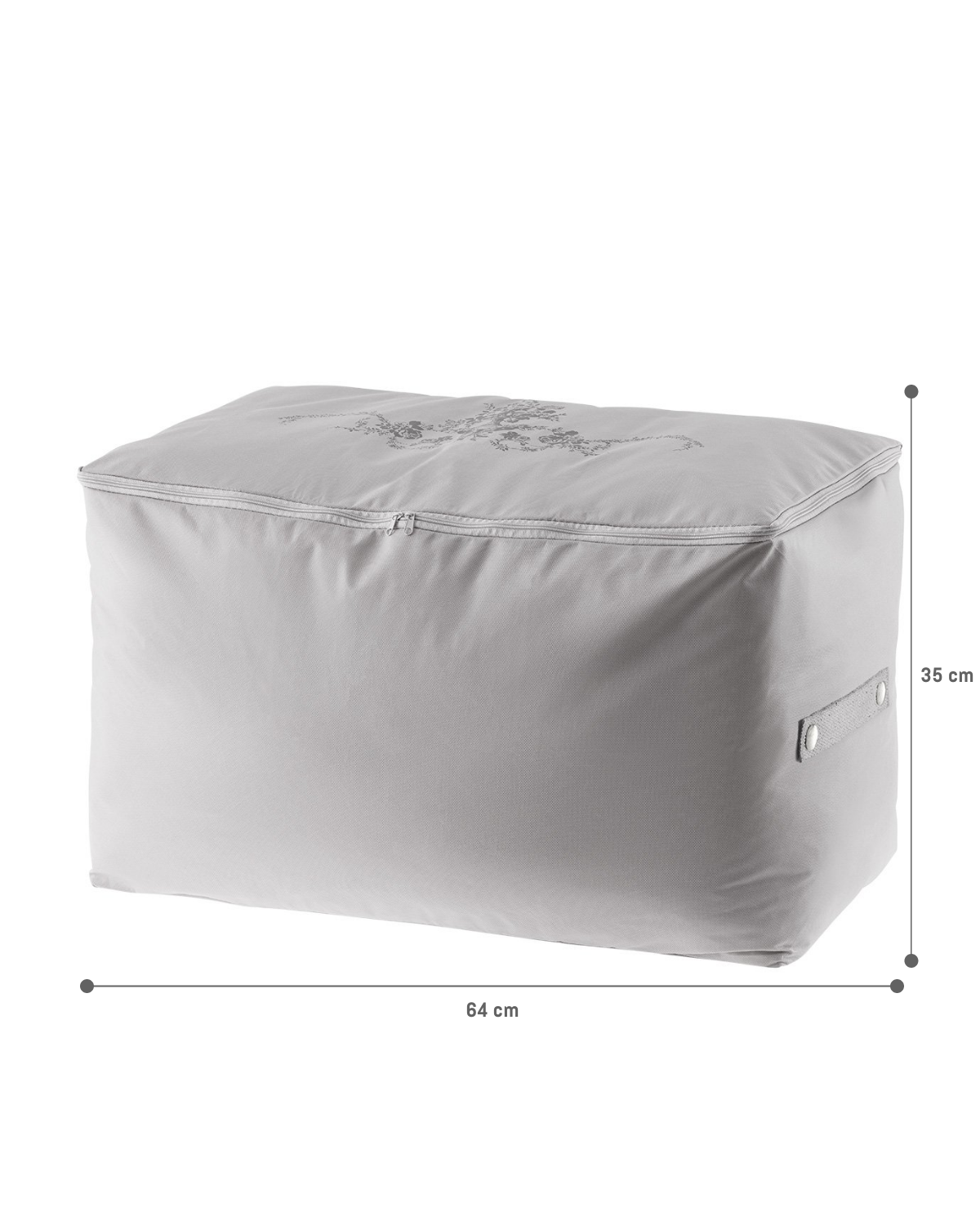 Large Collapsible Fabric Storage Bag with Floral Print - Grey, 64x41x35 cm