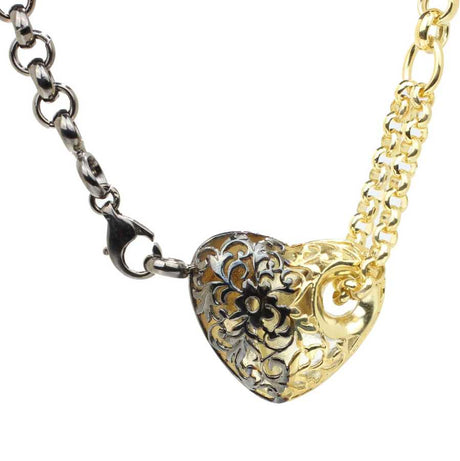 Premium 925 Sterling Silver Dual Tone Double Chain Heart Necklace