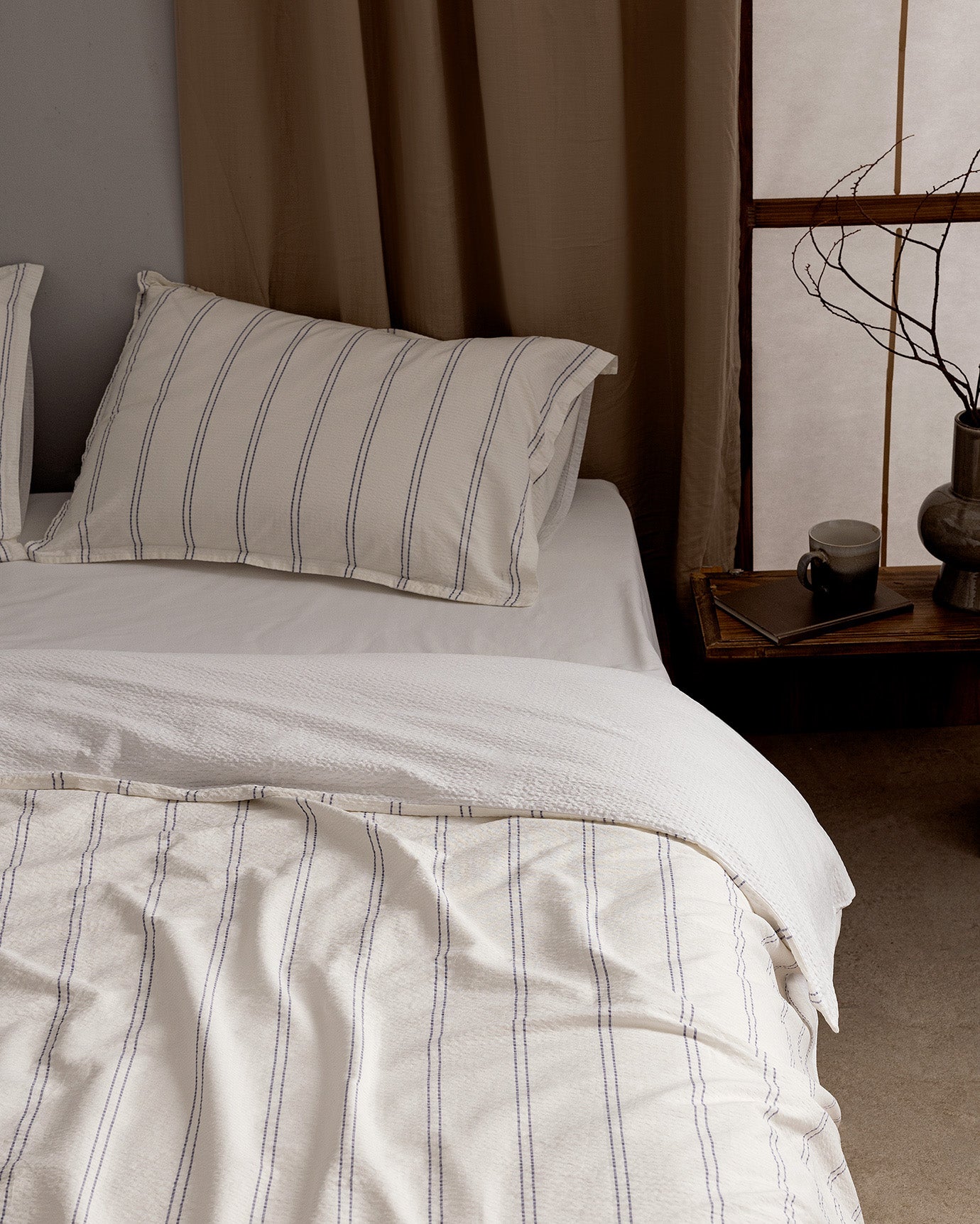 100% Cotton King Size Duvet Cover Set - Washed Waffle & Striped
