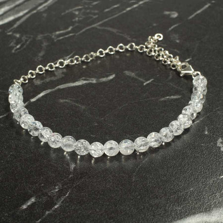 925 Sterling Silver Rock Crystal Beaded Anklet - Elegant Summer Style