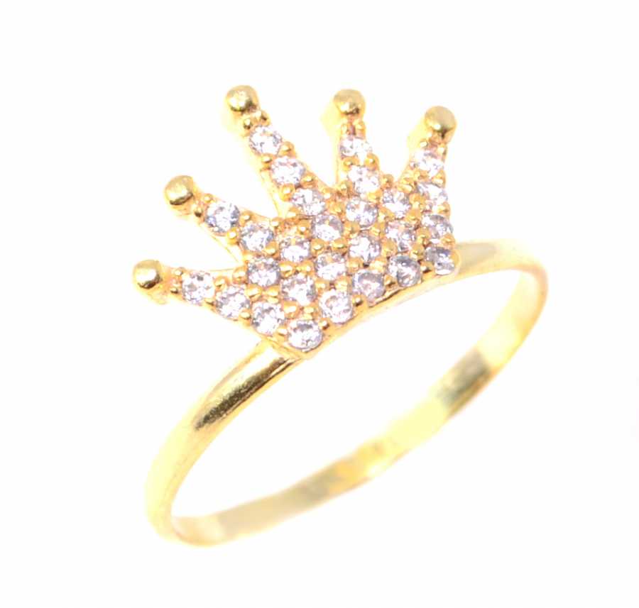 925 Sterling Silver Crown Ring Yellow White Stone