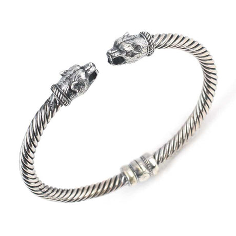 Sterling Silver Men's Bracelet - Twisted Bear Head Spring Design