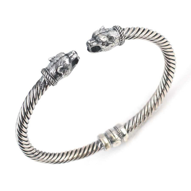 Sterling Silver Men's Bracelet - Twisted Bear Head Spring Design