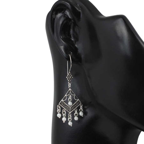 Premium Sterling Silver Filigree Pearl Rectangular Earrings