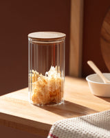 1200ML Medium Cylindrical Glass Food Storage Jar with Ribbed Design