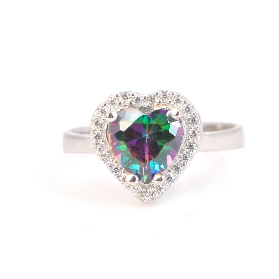 Sterling Silver Heart Mystic Topaz & Zircon Antourage Ring