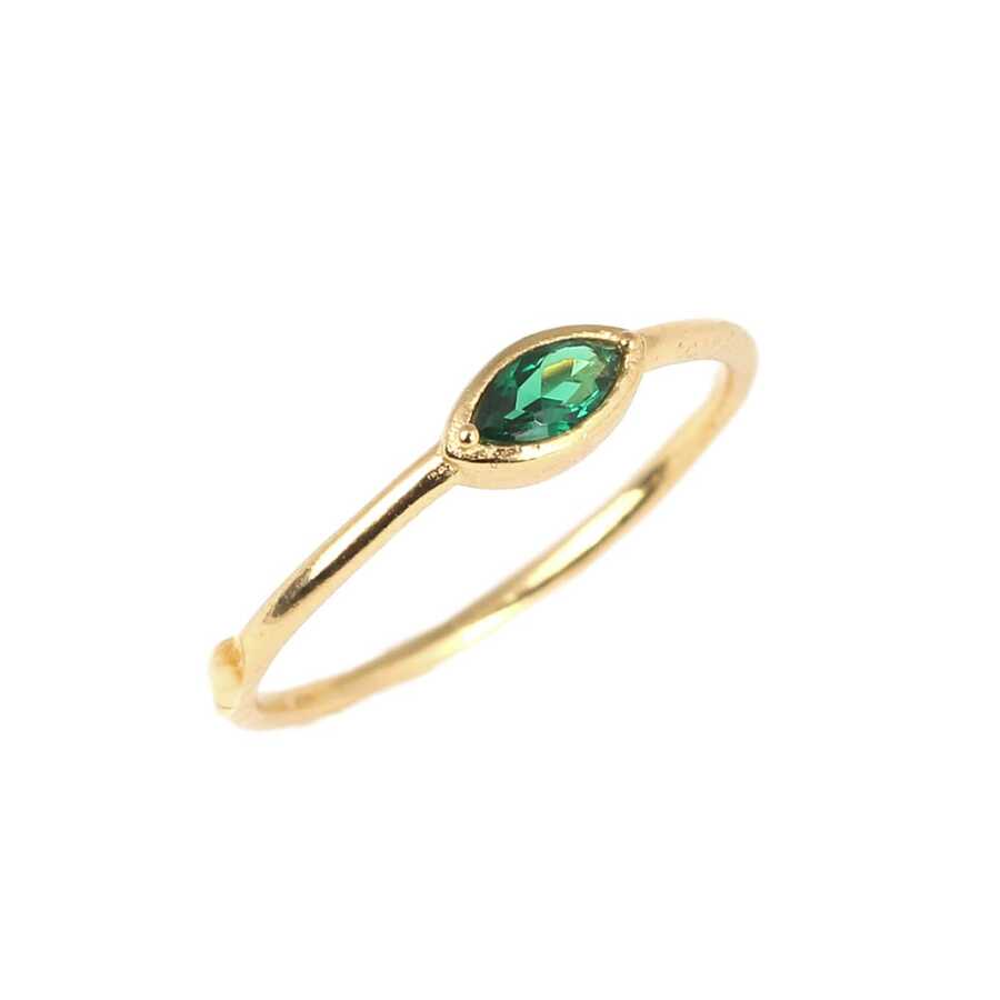 925 Sterling Silver Emerald Color Zircon Ring - Elegant Shuttle Design